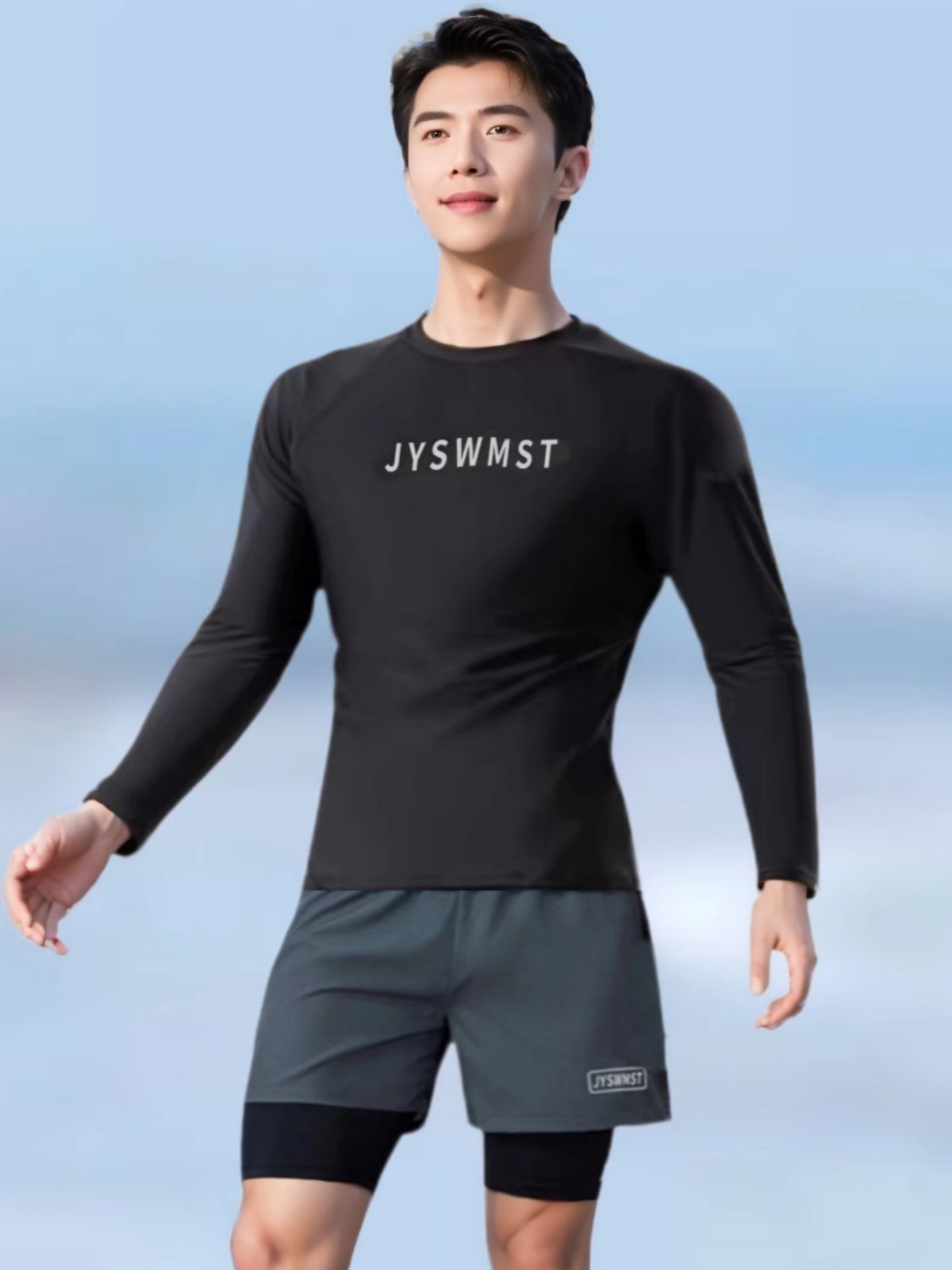Swimsuit Men's Full-Body Long-Sleeved Sun Protection Embarrassing Double-Layer Swimming Trunks Swimsuit Quick-Drying Hot Spring Men's Swimsuit Suit