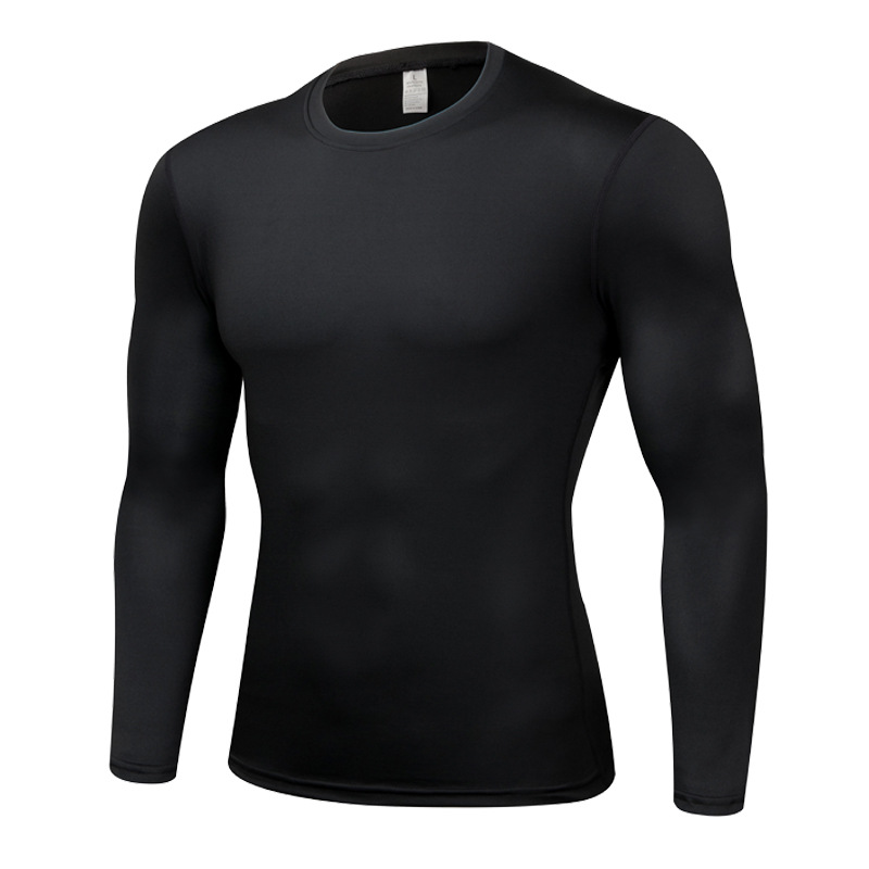 In stock tights men's winter warm workout clothes sports quick-drying fleece-lined long sleeve running basketball stretch training clothes