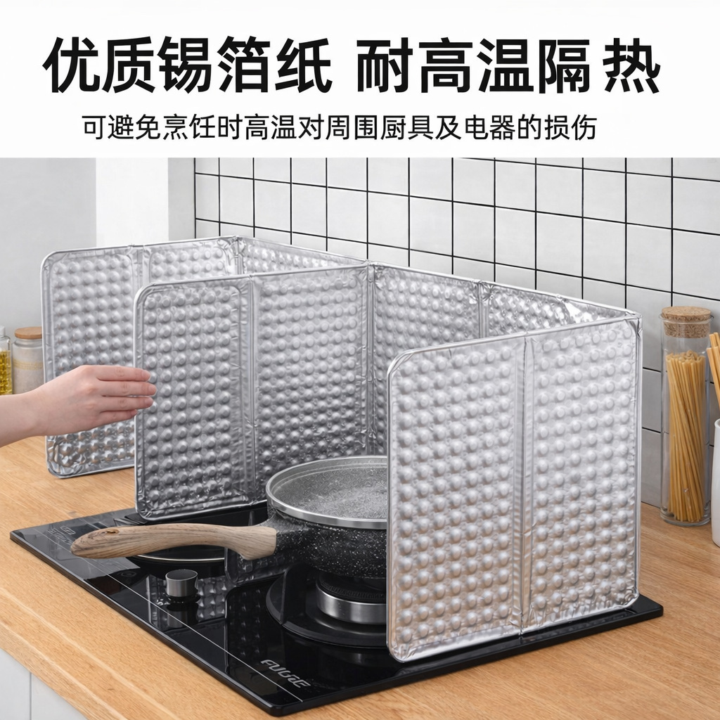 Oil Splash Guard Kitchen Partition Gas Stove Heat Insulation Supplies Stove Top Cooking Aluminum Foil Stove Heat Insulation Board Oil-Proof