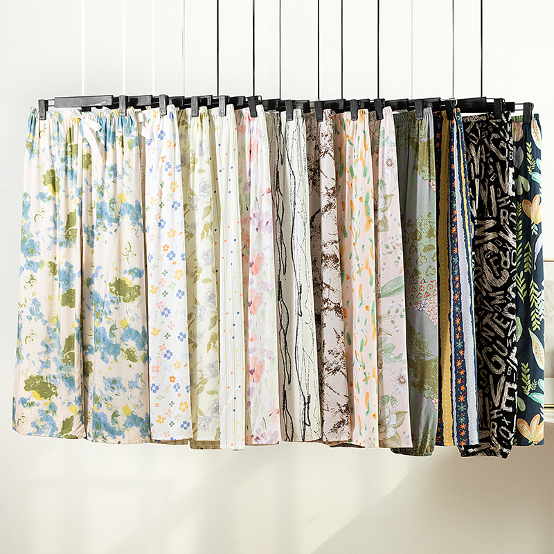 пижамные штаны из хлопка и шелка, женские, летние, тонкие, искусственный хлопок, широкие брюки, весна и осень, верхняя одежда, свободные, домашние повседневные укороченные штаны