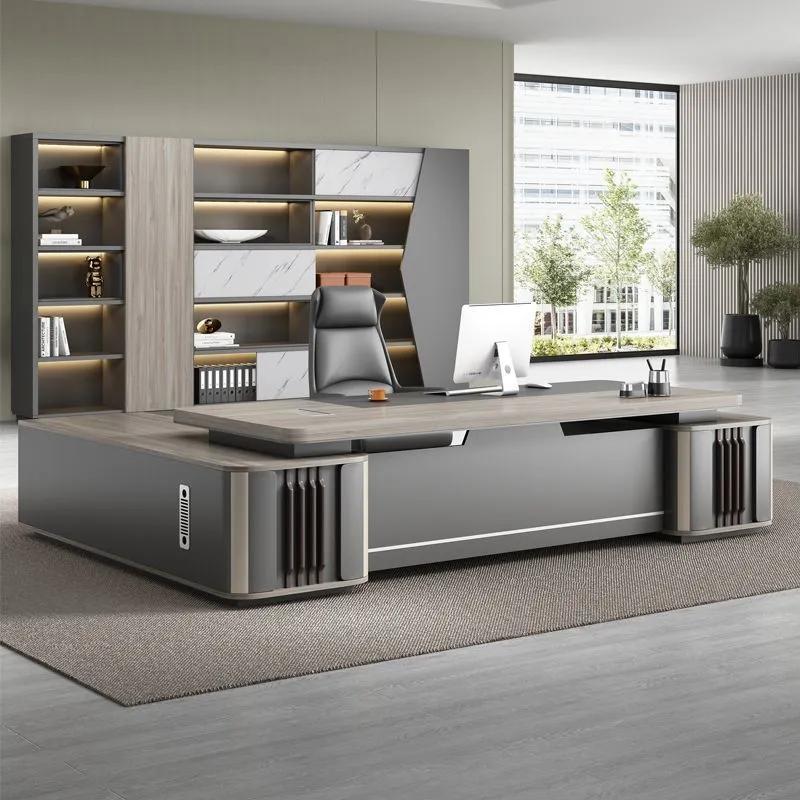 Boss Desk Office Desk and Chair Combination Fashionable President Desk Executive Desk Supervisor Desk Elegant Light Luxury Office Furniture