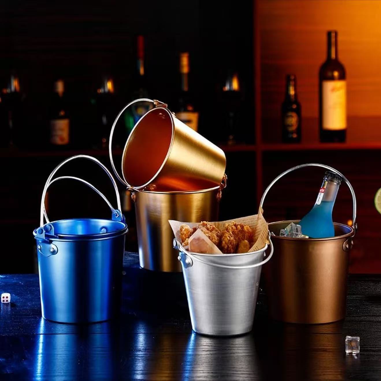 Factory Direct Sales Cross-Border Aluminum Electroplated Ice Bucket Temu Xiyin Asian Hot-Selling Food Grade Aluminum Ice Bucket Snack Bucket