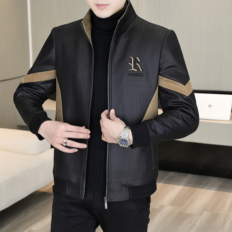 New Stand Collar Jacket for Men 2025 Autumn and Winter Fleece Thickened Versatile Embroidered Casual Jacket Top