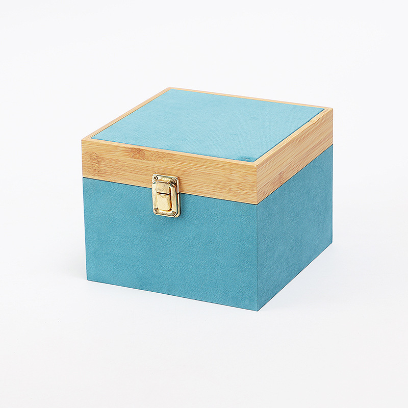 Blue Velvet Bamboo Cover Cloth Box Ready-Made Purple Sand Pot Packaging Empty Box Master Cup Tea Set Bamboo Velvet Buckle Gift Box