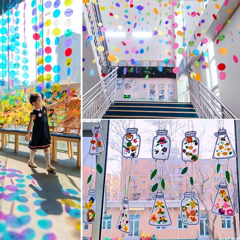 DIY handmade circular light-transmitting sheet colored cellophane light-transmitting transparent kindergarten painting plastic film scene layout