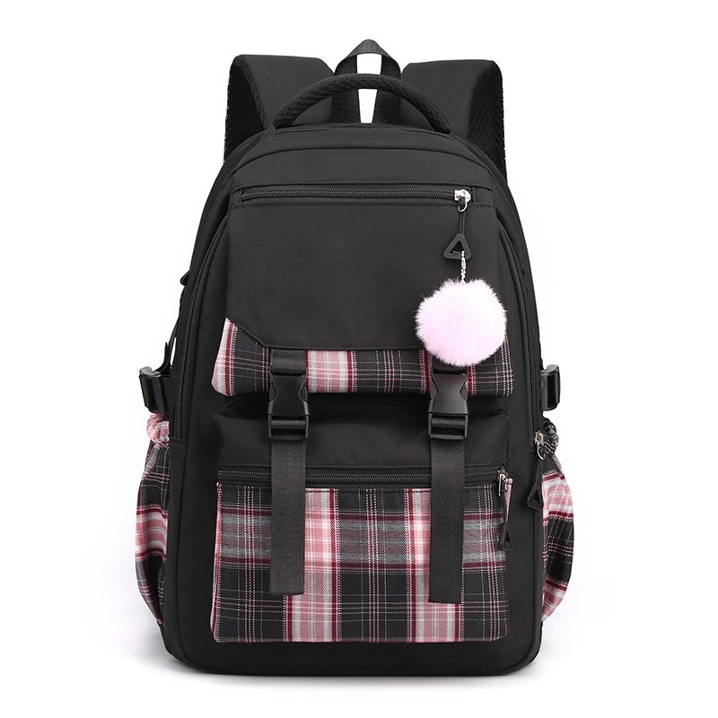 2025 New School Bag Female Korean Style Forest Style Small Fresh Junior High School Student Pure Color Simple Multi-Layer Computer Backpack