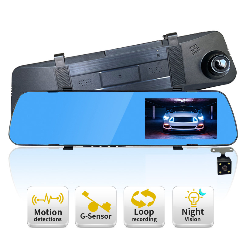 4.3inch Hd Night Vision Driving Recorder Front and Rear Dual Recording 1080 High-Definition Reversing Image Rearview Mirror Recorder