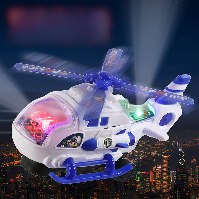 Children's Light-Up Music Airplane Electric Universal Helicopter Boy Police Toy Car Beach Children's Toy with Sound and Light