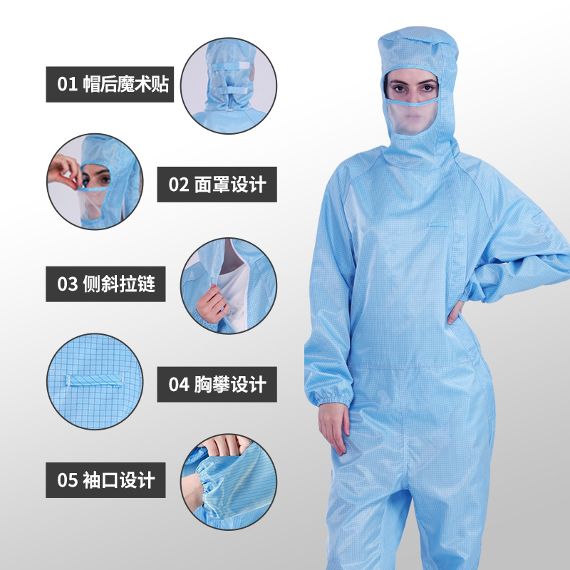Processing and Customization of Slant-Pull Hooded Coveralls, Purification Suits, Dust-Proof Suits, Level 100 Workshop Purification Suits, Anti-Static Coveralls