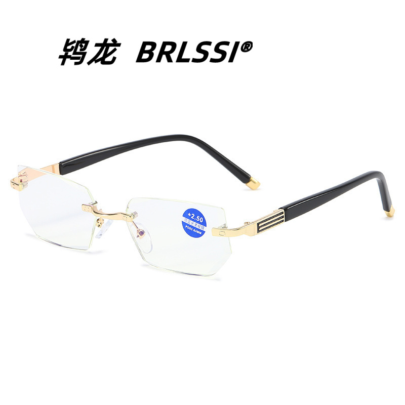 New Anti-Blue Light and Anti-Radiation Reading Glasses, Youthful and Fashionable Frameless Trimmed Glasses, Metal High-Definition Reading Glasses