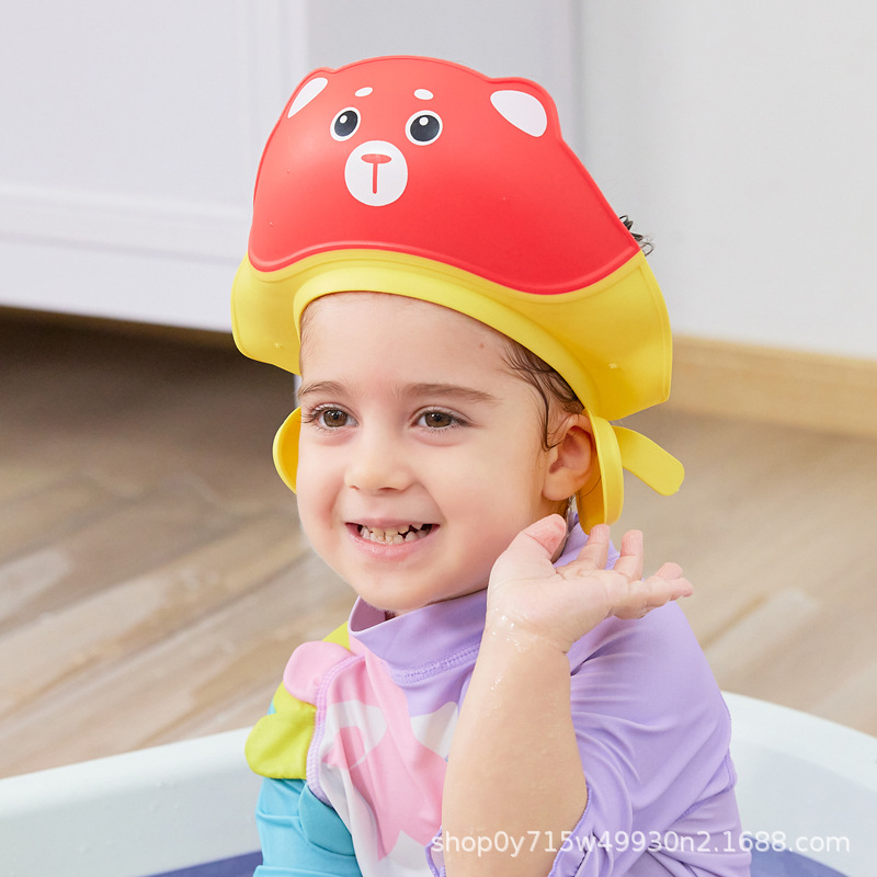 Rainbow Bear Children's Shower Cap Sunflower Baby Shampoo Cap Bath Cap Soft Rubber Adjustable Shower Cap Children