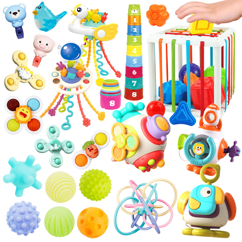 Collection of cross-border baby hand-held rattling ball infant teaching aids rattling puzzle fitness rainbow cessele toys