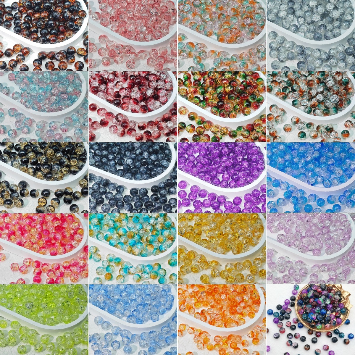 10mm glass popcorn beads New Dunhuang style two-color gradient crack loose beads diy ancient style long moon emming same style