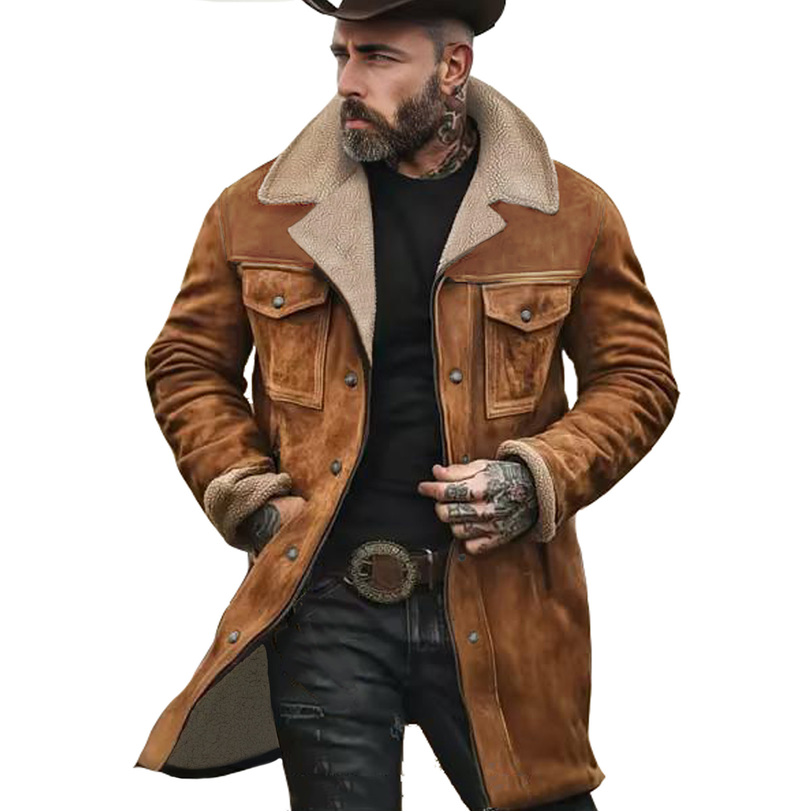 In-Stock European and American 2025 Autumn and Winter Men's Jacket Cross-Border Suede Color-Blocking Jacket Amazon Multi-Pocket Zipper Coat