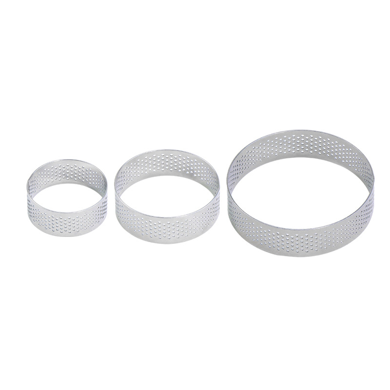 in stock 430 stainless steel round punching tower ring mould with hole French mousse cheese tart ring baking cake ring