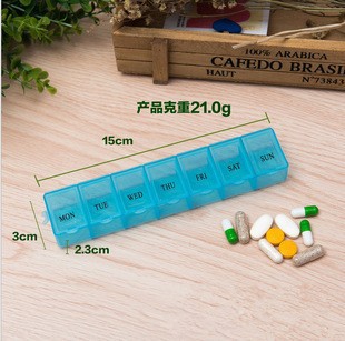 Portable Seven-Compartment Seven-Compartment Pill Box for One Week, Large Capacity, Portable Transparent Long Strip, Small Seven-Day Pill Box