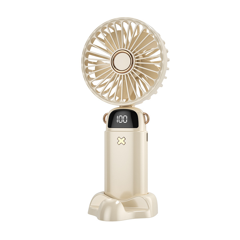 2025 New Digital Display Handheld Electric Fan USB Portable Folding Hanging Neck Fan Desktop Student Aromatherapy Small Fan