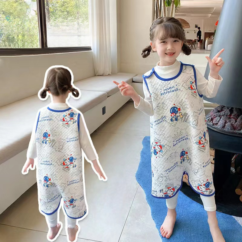 Autumn and Winter Middle-Aged Internet Celebrity Baby Pure Cotton Sandwich Sleeveless Vest One-Piece Nightgown Anti-Kick Quilt Thickeneded Comfortable Nightgown