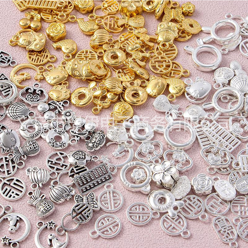 New alloy through-hole dream catcher accessories handmade diy bracelet bracelet necklace tassel pendant small leaves