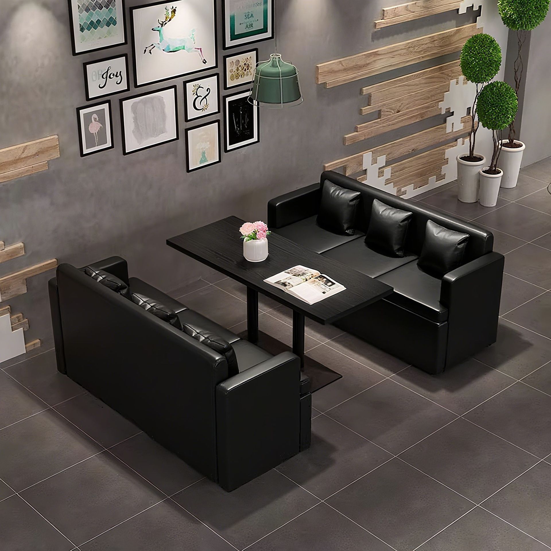 Retro Industrial Style Bar Armrest Sofa Folk Tavern Table and Chair Combination Ktv Card Seat Commercial Double Leather Sofa