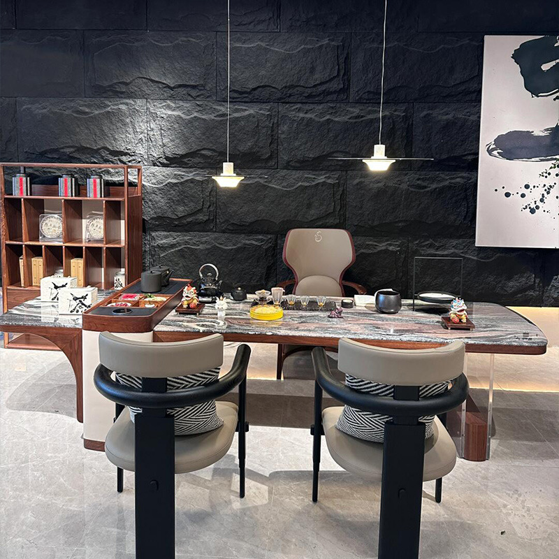 New Chinese Style Solid Wood Tea Table 2025 New Classy North American Black Walnut Slate Tea Table Modern Accessible Luxury Tea Table