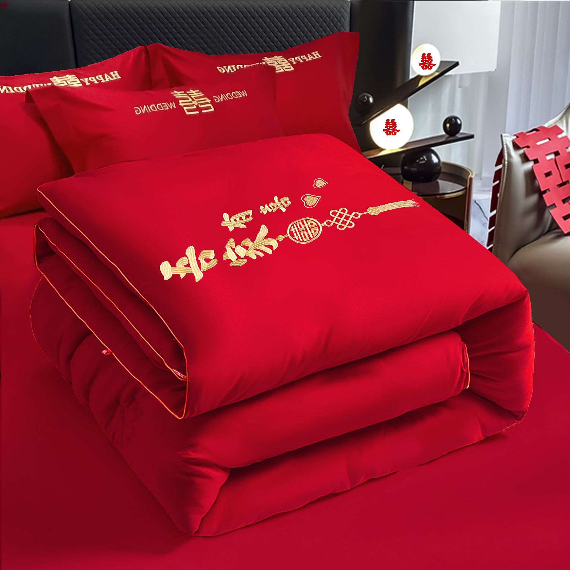 Wedding Embroidery Full-Size Soybean Cotton Quilt, Bright Red Quilt Core, Winter Wedding Dowry, Thickened, Wholesale from Manufacturer