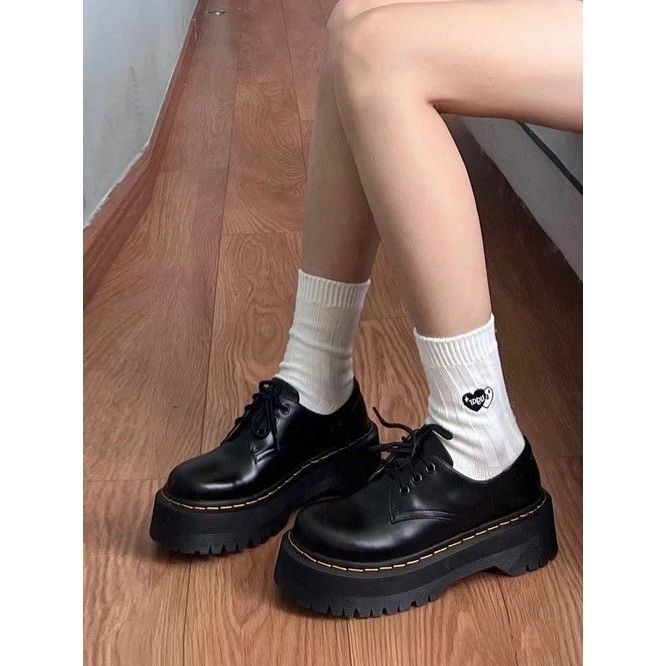 Thick-Soled Height-Increasing Shoes 2025 Autumn New Retro British Style Small Leather Shoes Women's Lace-Up Martin Boots with Stitching