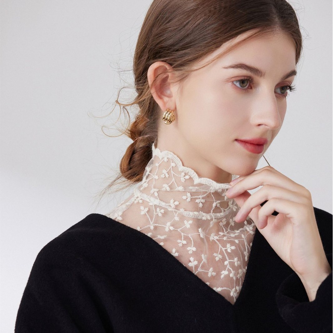 French Lace Elegant Inner Decoration Hollow Lace Fake Collar Matching Fake Sleeves High Collar Cross-Border Manufacturer Wholesale