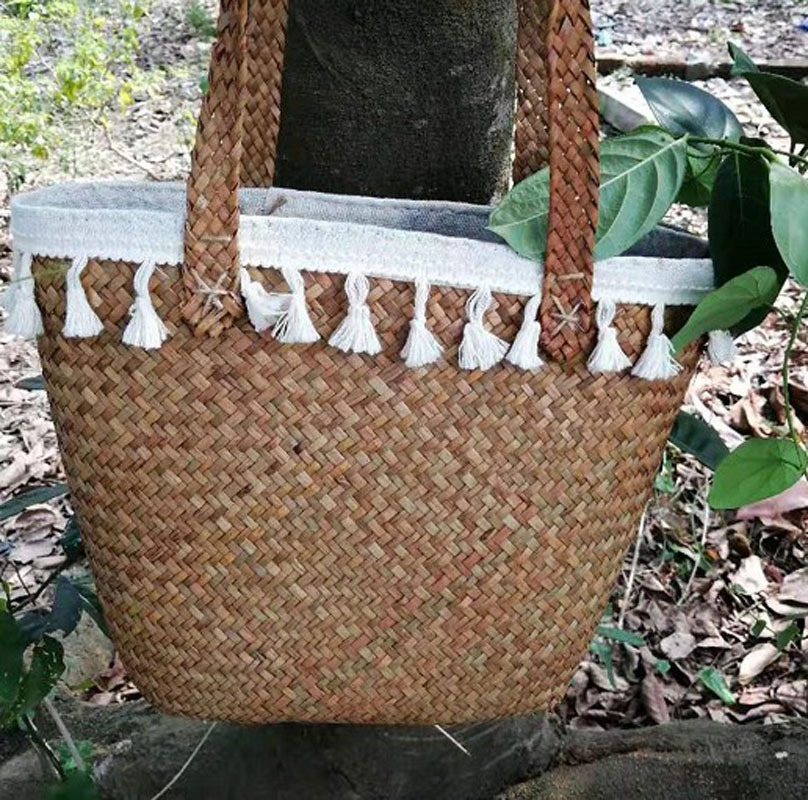 Seaweed woven fashion straw women's bag factory wholesale shoulder handbag cosmetic storage bag beach bag