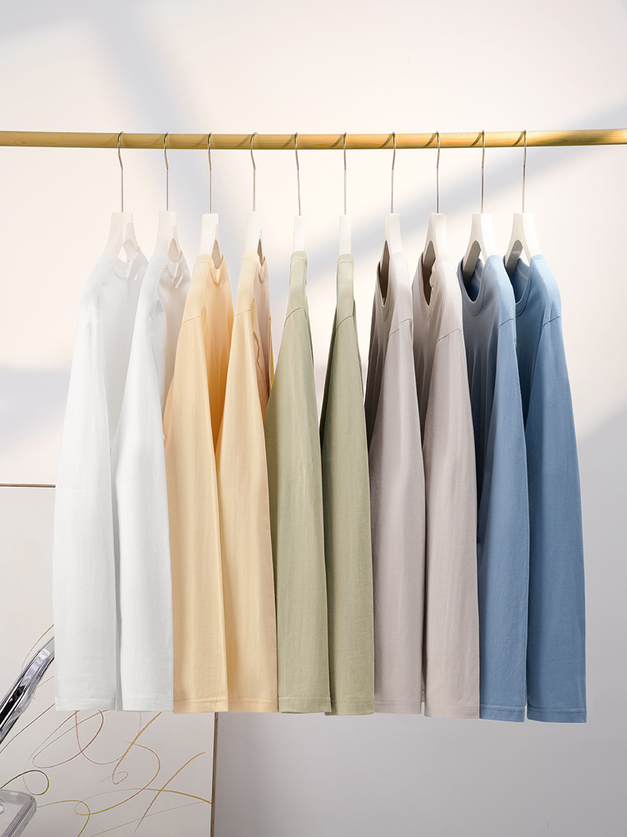 230g Simple Inner Base Shirt Women's Autumn Long Sleeve Cotton Shoulder T-Shirt Men's Crewneck Solid Color Couple Clothes Wholesale