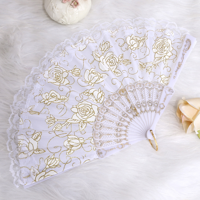 Белый кружевной вентилятор из пластика, складной вентилятор для свадебного декора, китайский танцевальный вентилятор