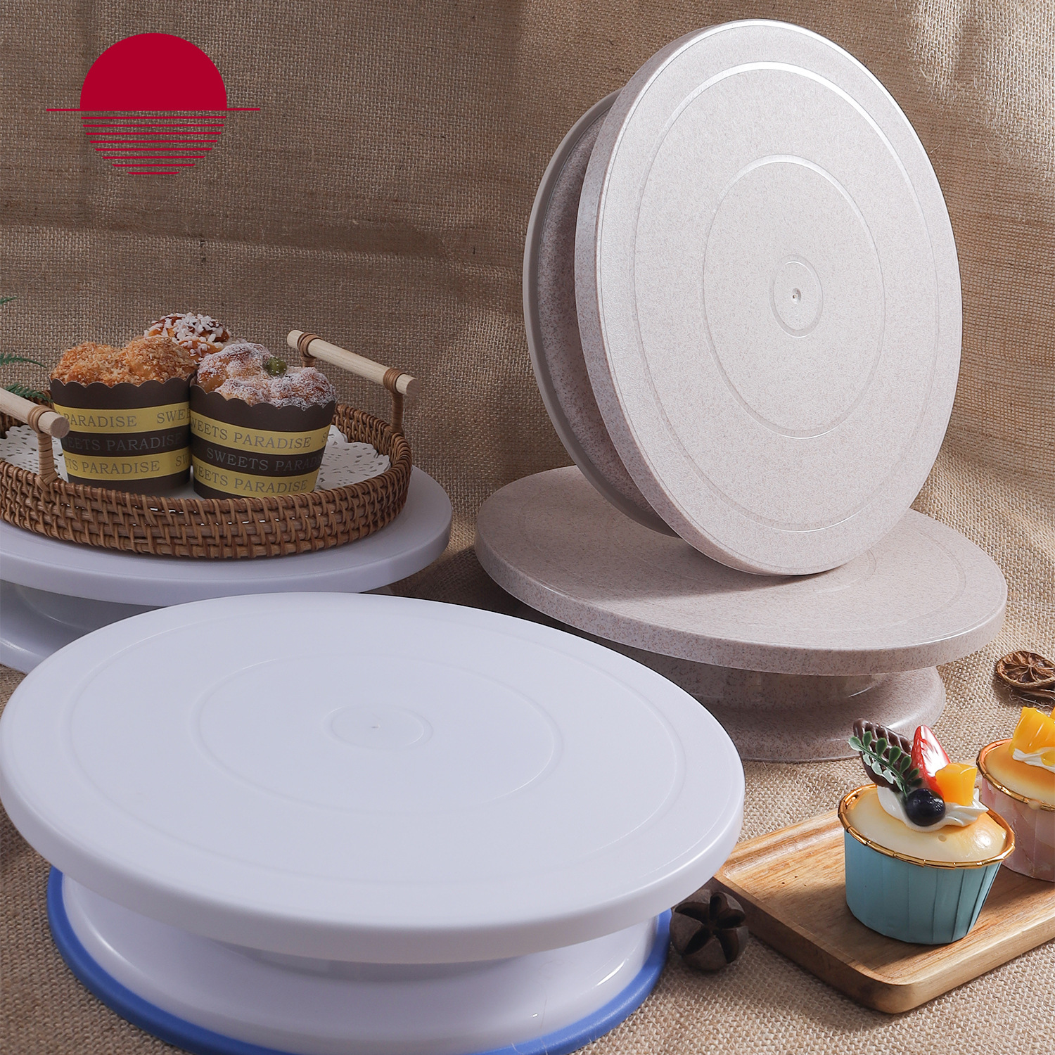 Пластиковый поворотный столик для тортов с противоскользящим краем из ПП