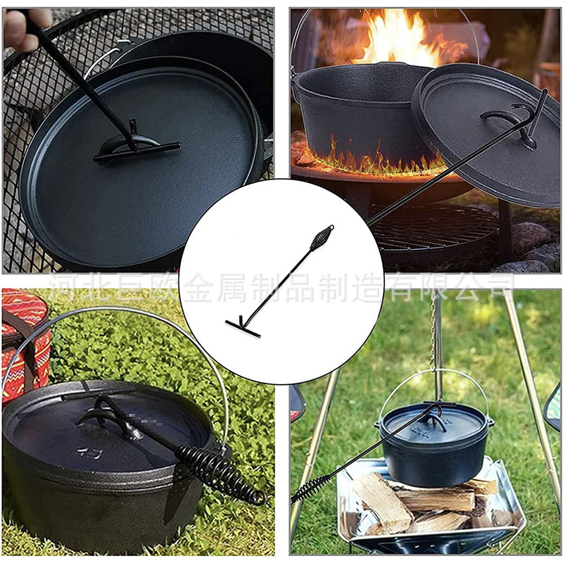 Metal Lid Lifter Outdoor Dutch Pot Lid Lifter Cast Iron Pot Lid Hook Camping Barbecue Soup Pot Hook