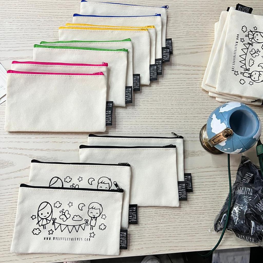 Amazon Cross Border Zipper DIY Graffiti Pencil Bag Cotton Pencil Bag Blank Spot Storage Pencil Bag Canvas Pencil Bag