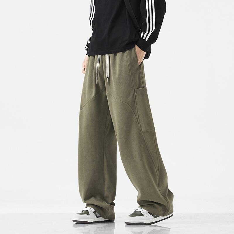 Jyf-M8812 American Black Casual Long Drawstring Pants Men's Spring and Autum Loose Straight Wide Leg Pants Trendyy