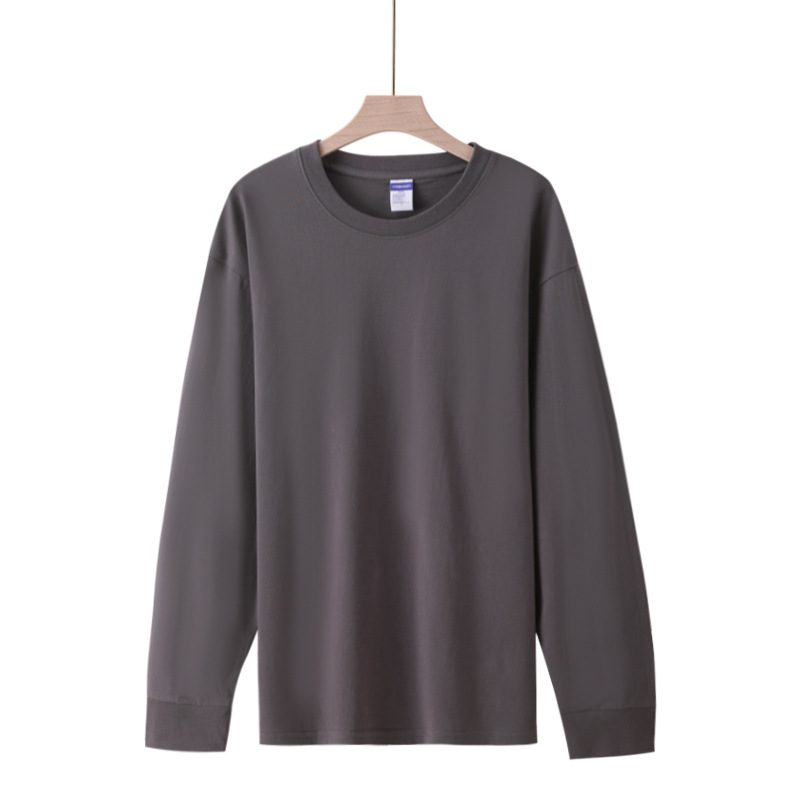 Live Broadcast Hot Item: 260g Heavy Cotton Long-Sleeve Crew Neck Solid Color Spring and Autumn Style for Men and Women with Ribbed Cuffs and Loose Fit for Outerwear