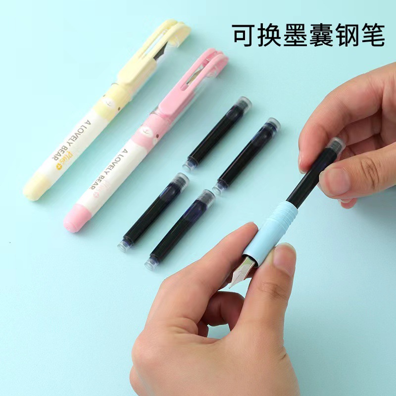 Wholesale Header Pen with Replaceable Bag Pen Set Straight Liquid Large Tip/Small Tip Erasable Blue 3.4mm Ink Bag Pen