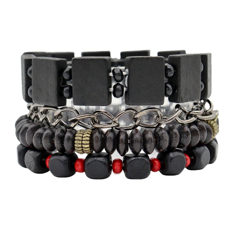 Кросс-бодерский многоуровневый мужской браслет из деревянных бусин оптом