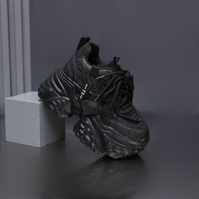 Thick-Soled Dad Shoes for Women 2025 Autum New Style Rhinestone Fashion Inner Heightening Women's Shoes Versatile Sports and Leisure Shoes