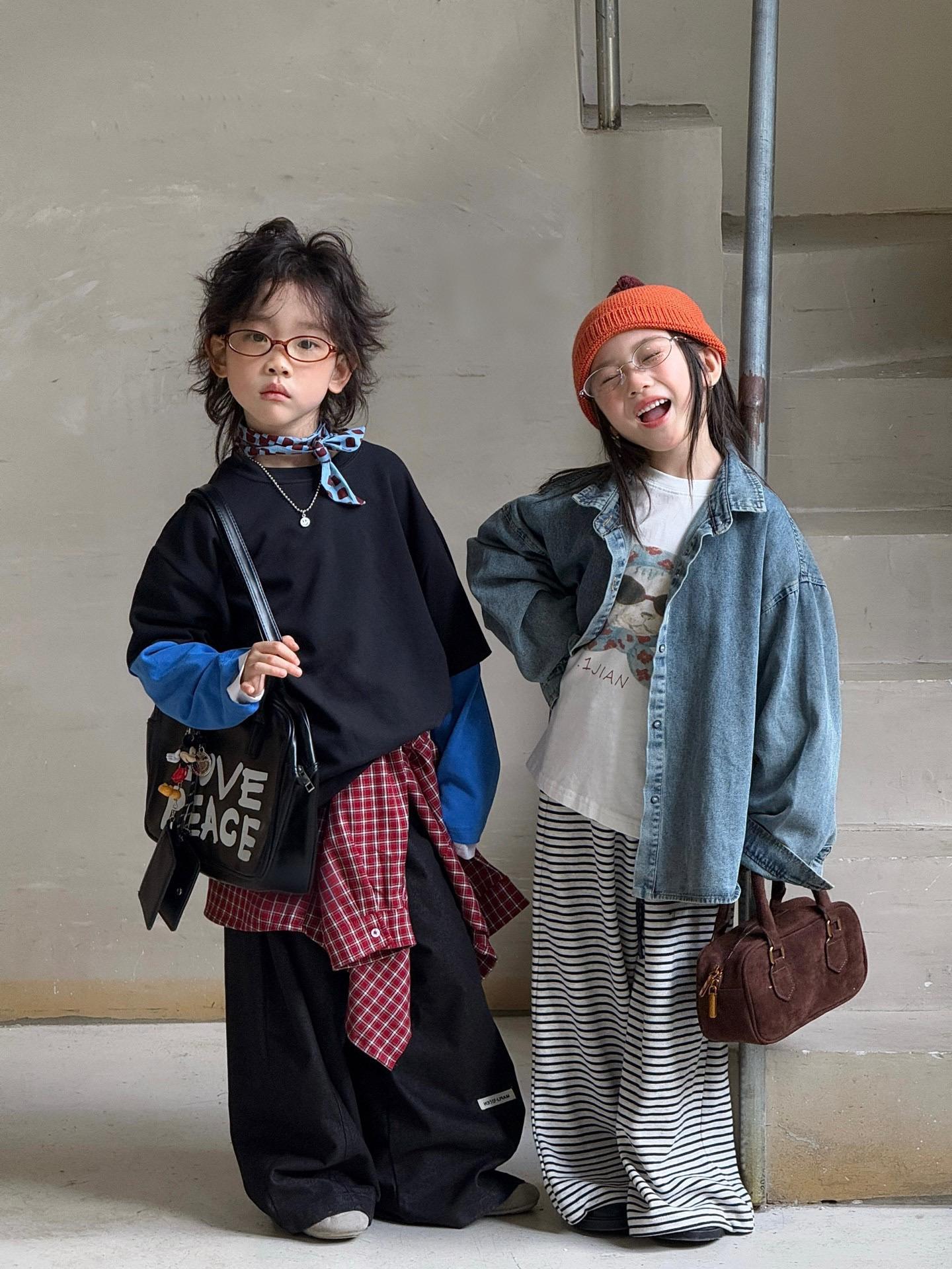 2025 New Autum Kidsren's Korean Style Embroidered Denim Shirt Jacket for Boys and Girls, Versatile Casual Wide Top Trendy