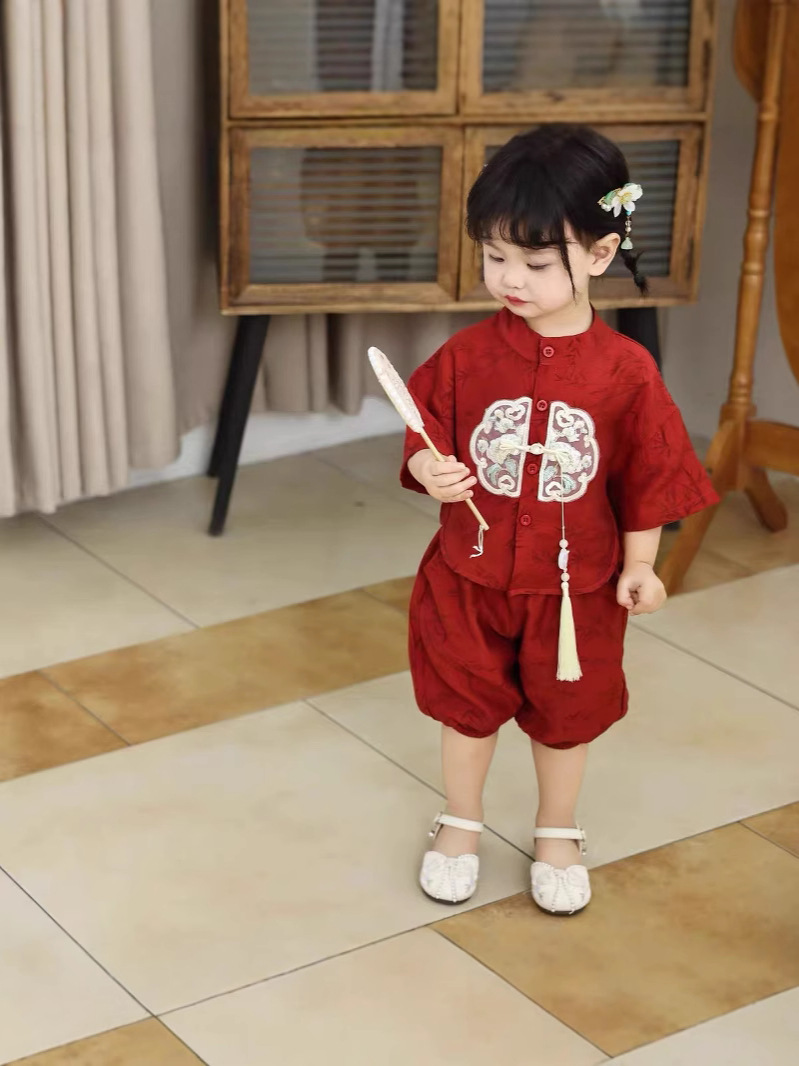 Baby Chinese Two-piece New Boys' Tang Suit Girls' Summer suit Summer Guofeng Short-sleeved Hanfu Children