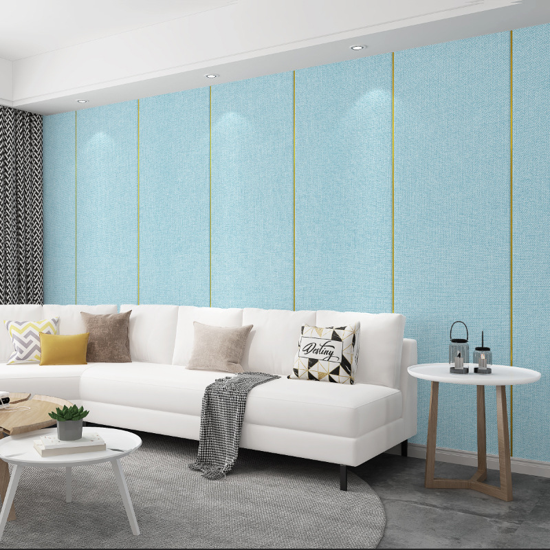 Linen Thickened Wall Cloth Self-adhesive Wallpaper Bedside Soft Bag Wallboard TV Background Wall Stickers Waterproof Bedroom Decorative Wallpaper