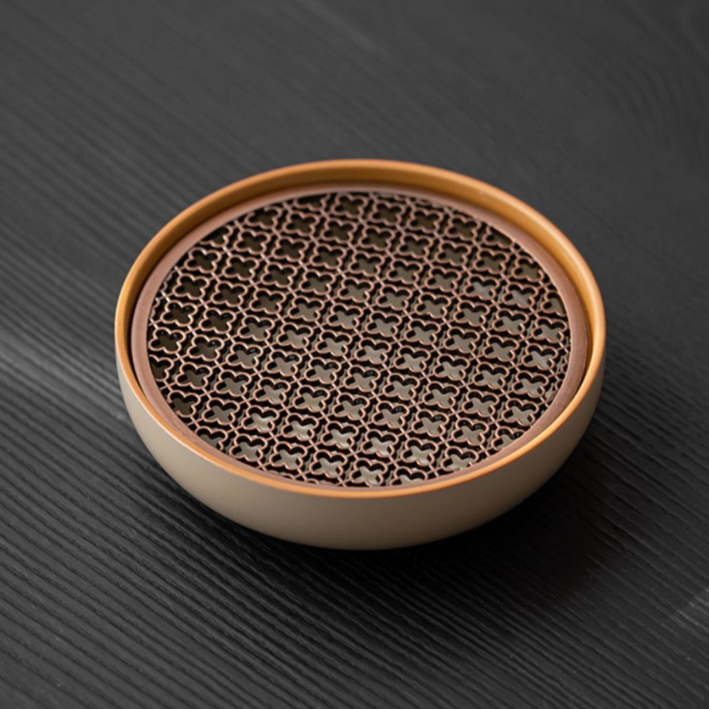 Beige Ruyao Pot Bearing Tea Bearing Dry Bubble Table Small Household Drain Pot Water Storage Cover Bowl Tea Pot Pot Cushion Tea Accessories