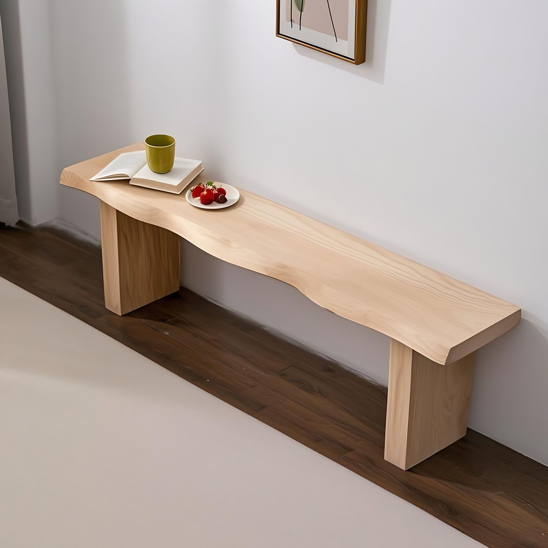 Nordic Solid Wood Natural Edge Long Bench Seating Area Stool Retro Bed End Bench Light Luxury Internet Celebrity Log Bench Dining J^