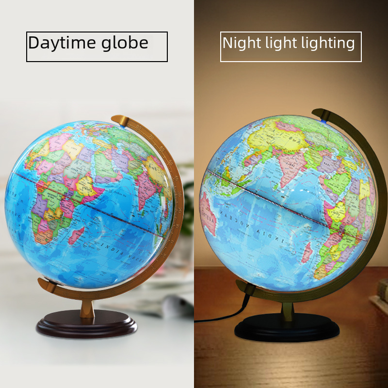Tianyu Globe 32cm for Primary and Secondary School Students, Office Study Room Wooden Base Ornament, Geography Globe with Light for Desktop