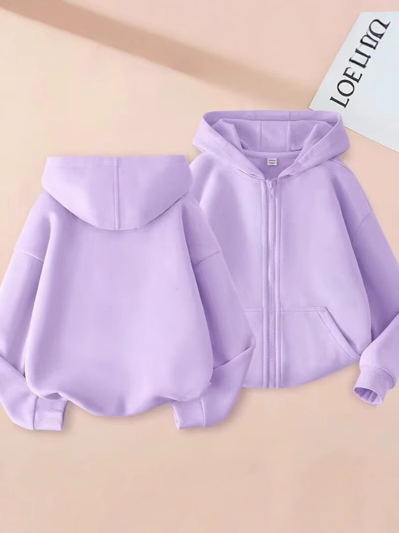 Boys and Girls Spring and Autum Thin Cardigans 2025 Hooded Sweatshirts for Middle and Large Children Pure Color Casual Jackets Zipper Sweatshirts Trendy