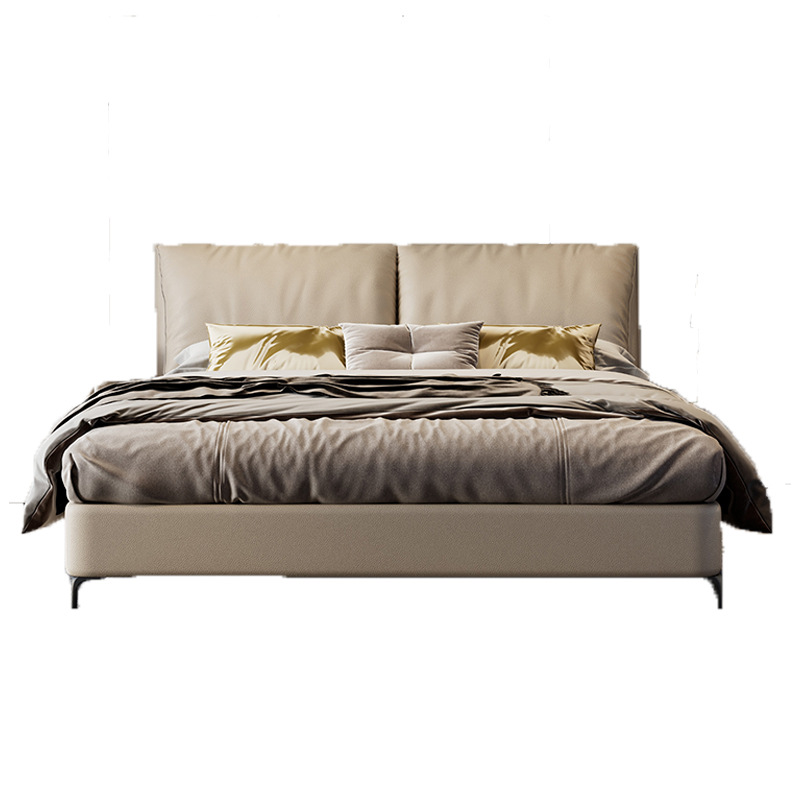 Elephant ears real leather bed modern minimalist solid wood bed master bedroom bed double bed wedding bed leather bed big bed suspension bed