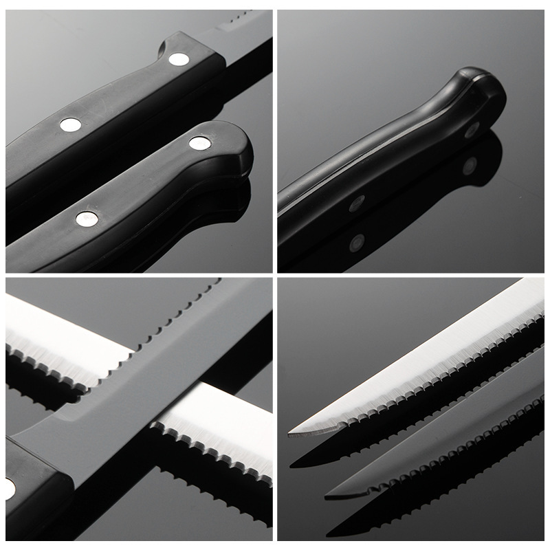 Black Western Knife 4.5inch Serrated Knife 420 Stainless Steel Steak Knife Black Rivet Plastic Handle Titanium Plated