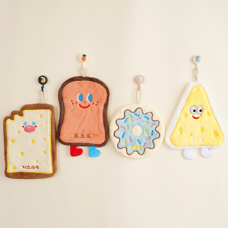 Coral Velvet Cartoon Cheese Hand Towel Thickeneded Water-Absorbent Hangable Kitchen Rag Bathroom Baking Series Small Towel