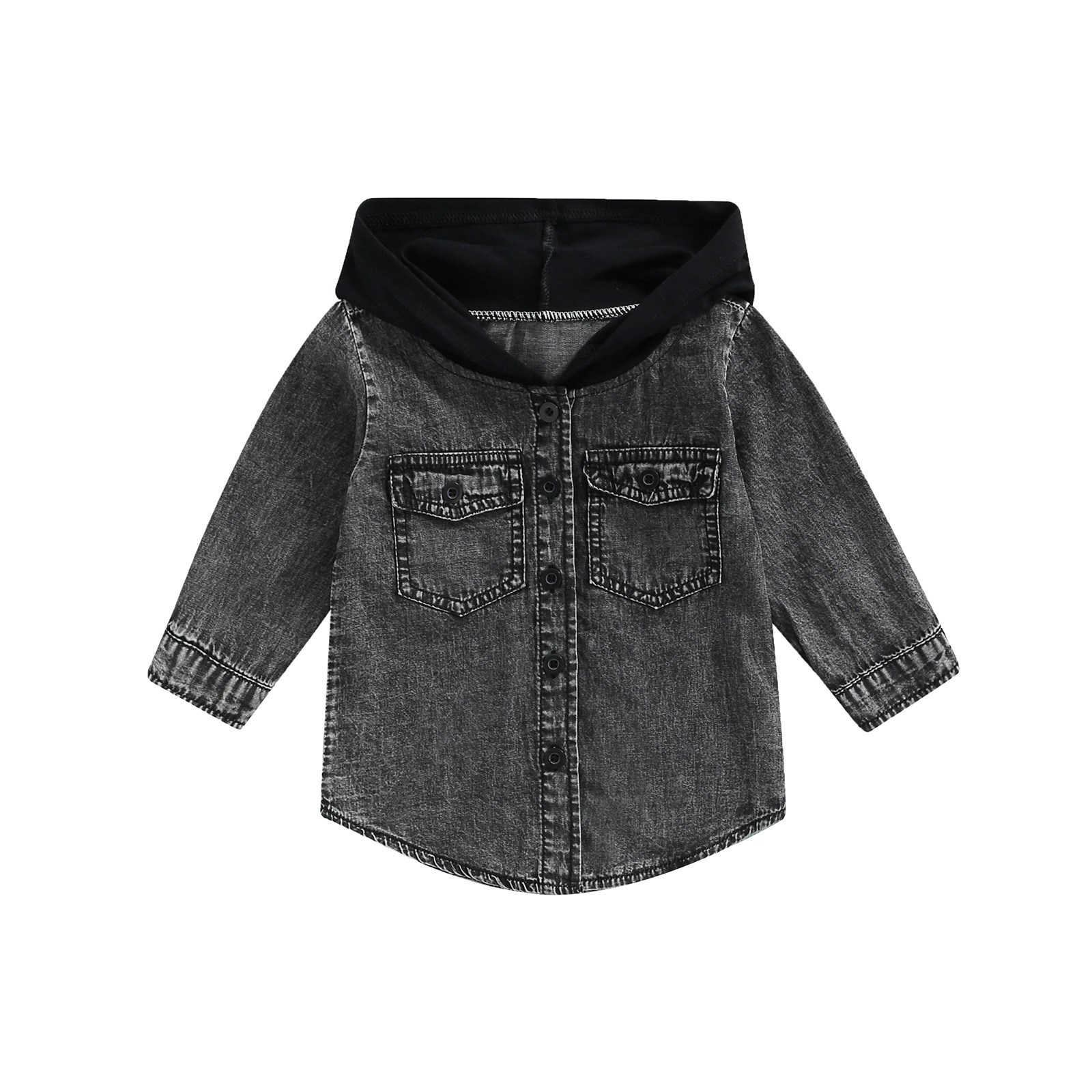 Autumn new children's clothing girls' trendy solid color hooded Denim long-sleeved top Denim all-matching coat